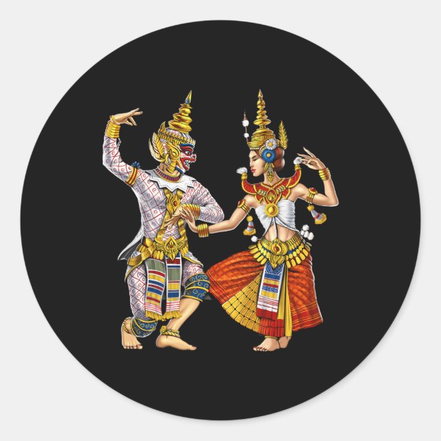 Kambodschanischer Khmer Traditioneller Tanz Apsara Runder Aufkleber (Vorderseite)
