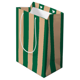 Kamel-Beige und klassischer grüner Streifen Mittlere Geschenktüte