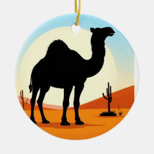 Kamel-Silhouette in der Wüsten-Sonnenuntergangslan Keramik Ornament