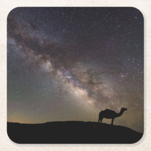 Kamel Silhouette und Milkyway Rechteckiger Pappuntersetzer