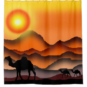 Kamele am Sonnenuntergang Duschvorhang der Wüste -