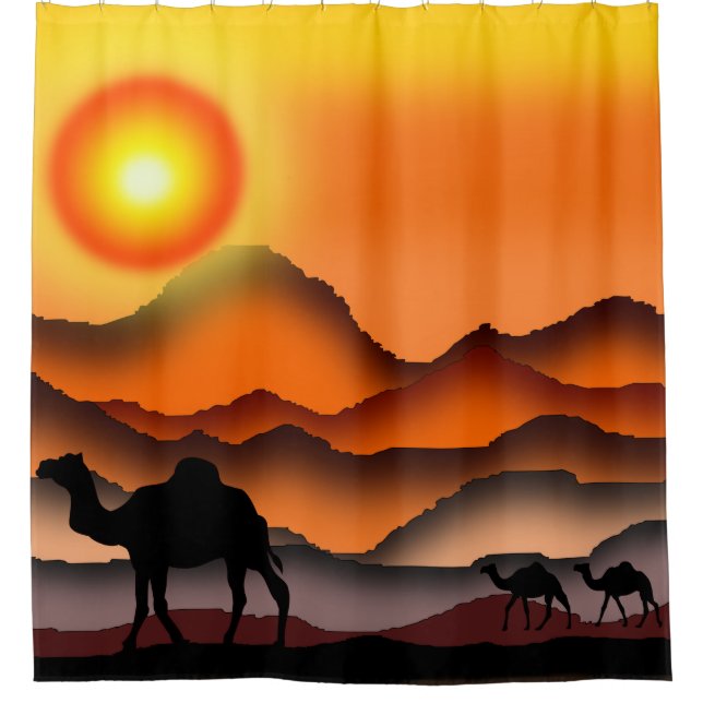 Kamele am Sonnenuntergang Duschvorhang der Wüste - (Vorderseite)