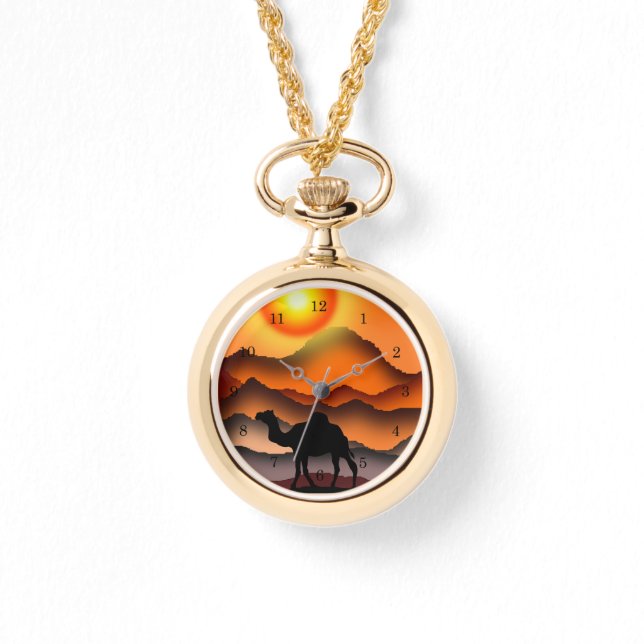 Kamele bei Sonnenuntergang Wüstenwache Armbanduhr (Vorderseite)