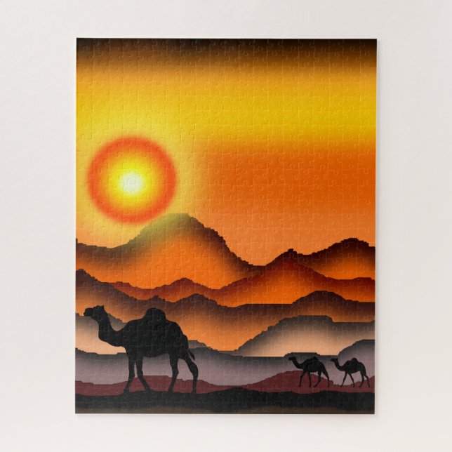 Kamele bei Sunset Wüste Puzzle Geschenk - Malerei (Vertikal)