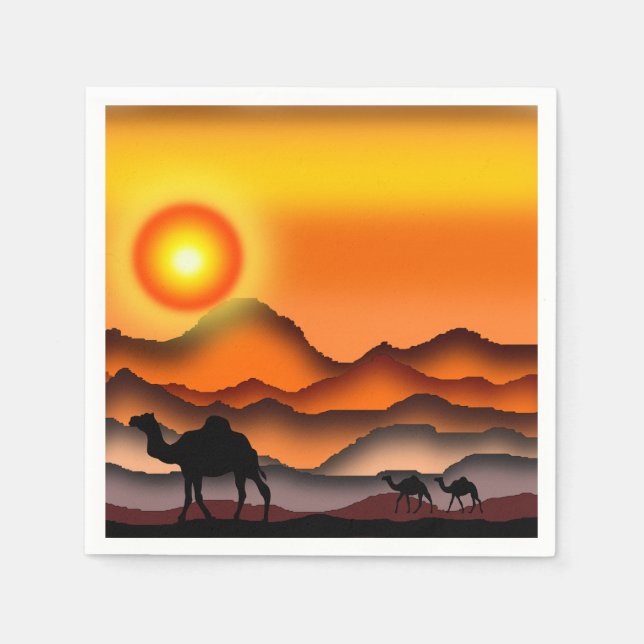 Kamele in der Sunset Wüste Napkins Serviette (Vorderseite)