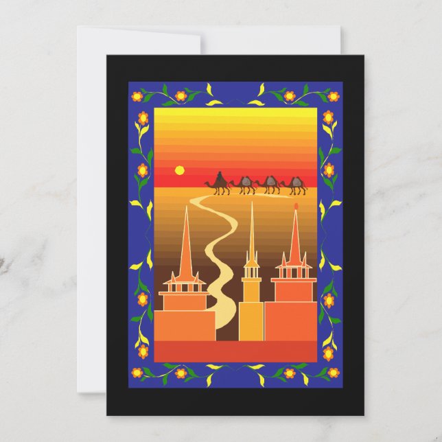 Kamele über der Stadt hinaus Einladung (Vorderseite)