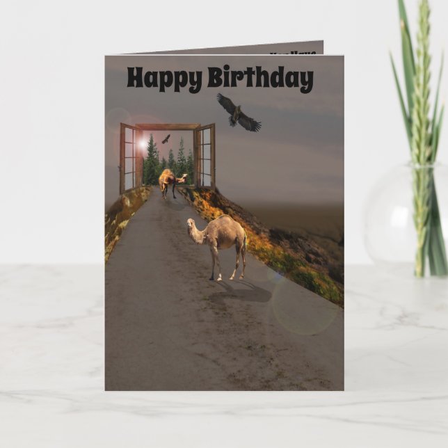 Kamele wandern zu wunderland, Geburtstag Karte (Vorderseite)