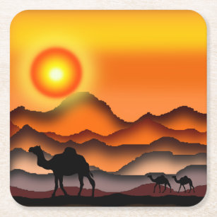 Kamelen Silhouette in Wüste Sonnenuntergang - Male Rechteckiger Pappuntersetzer