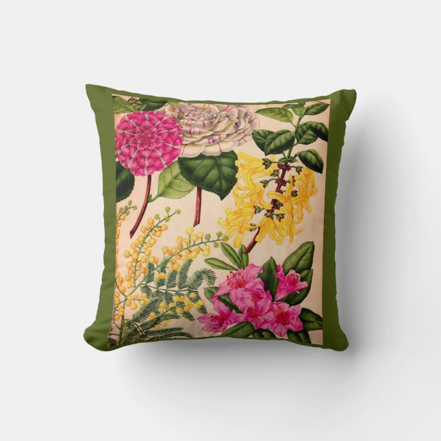 Kamelie, Forsythia, Rhododendron und Akazie Kissen (Vorderseite)