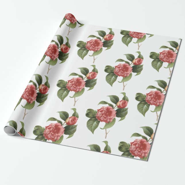 Kamelien-Blumenmuster Geschenkpapier (Ungerollt)