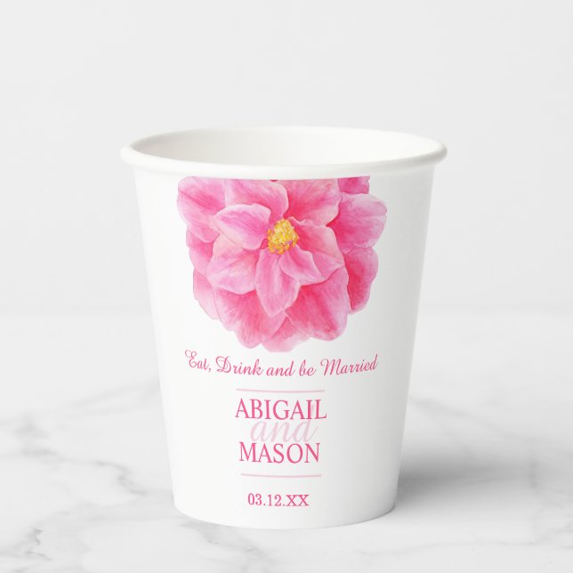 Kamelien-Rosa-Aquarellfarben-Blume Pappbecher (Vorderseite)