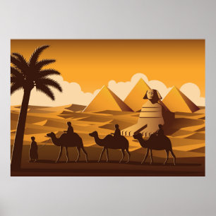 Kamels passieren Pyramide Poster