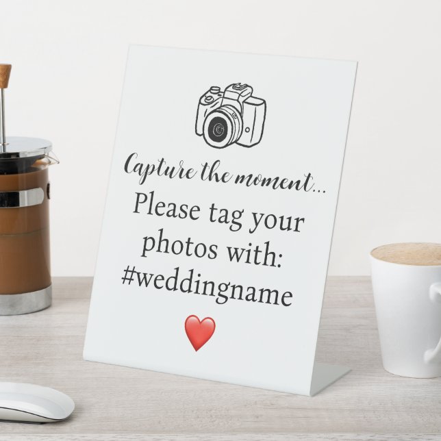 Kamera, Capture the Moment Wedding Hashtag Sockelschild (In SItu)