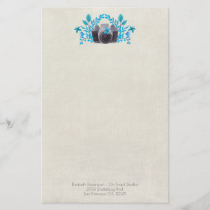 Kamera mit blauen Blätter und Schmetterlingen Briefpapier