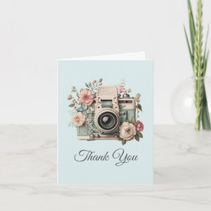 Kamera mit Blumen Retro Pastell Bild Dankeskarte