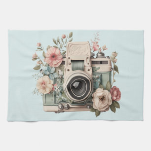 Kamera mit Blumen Retro Pastell Bild Geschirrtuch