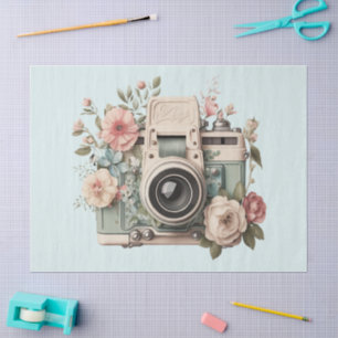 Kamera mit Blumen Retro Pastell Bild Seidenpapier