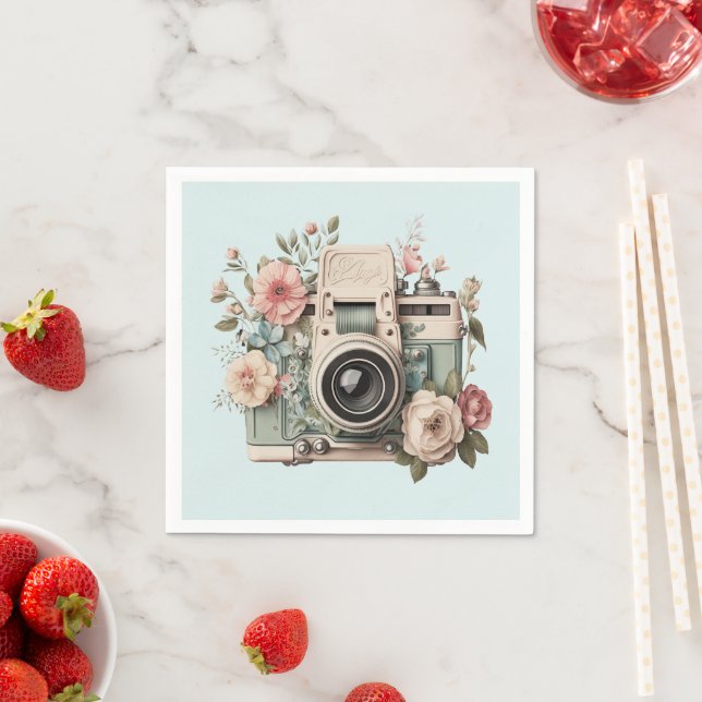 Kamera mit Blumen Retro Pastell Serviette (Beispiel)