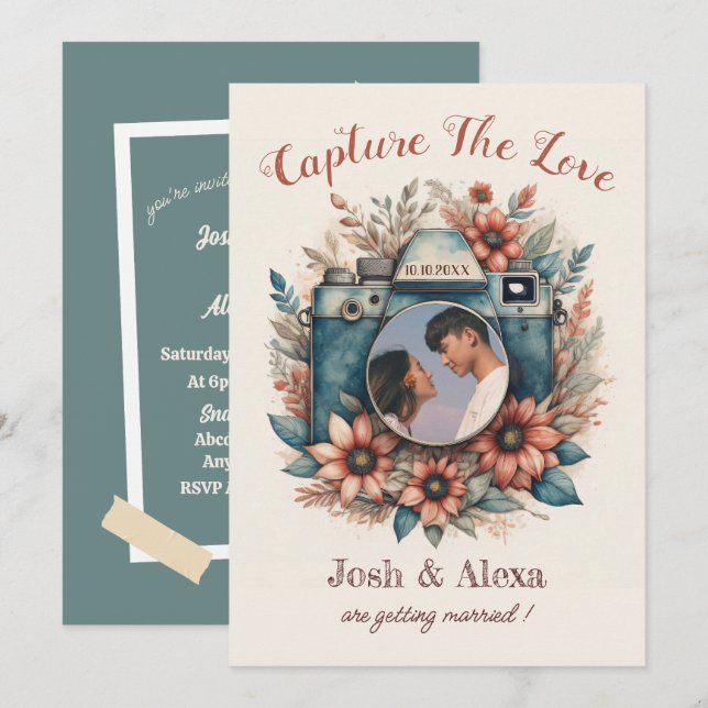 Kamera mit Blumenhochzeit Einladung (Vorne/Hinten)