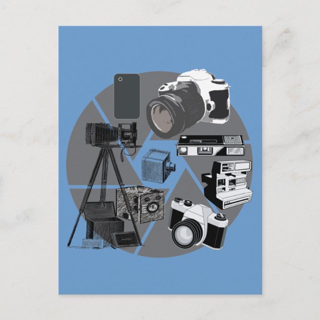 Kamera-Zeit-Collage Postkarte (Vorderseite)