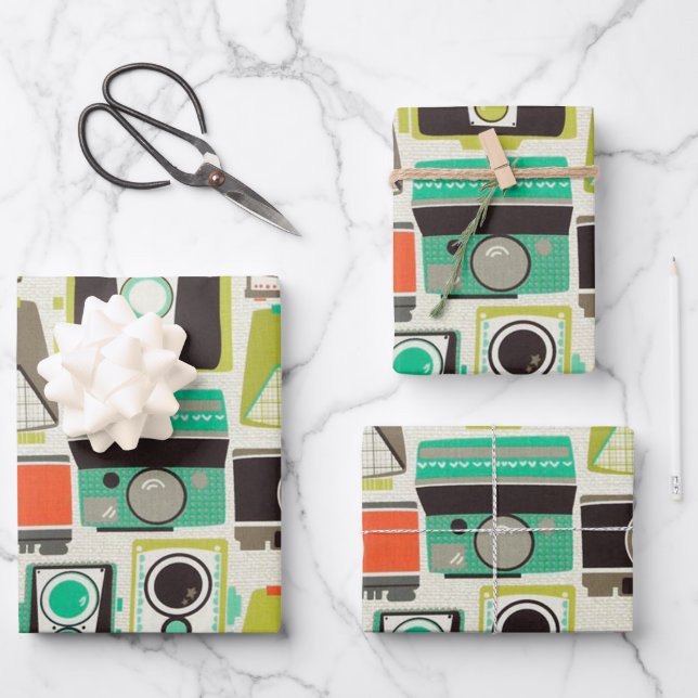 Kameras Retro Geschenkpapier Set (Vorderseite)