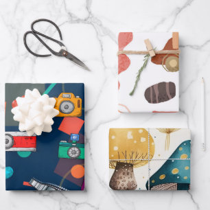Kameras und Pilze, Retro Groovy Wrapping Paper Geschenkpapier Set