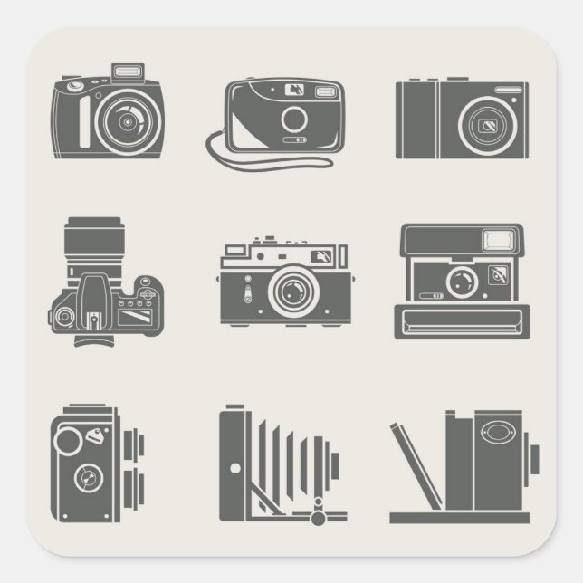 Kameras Vintage Fotografie Quadratischer Aufkleber (Vorderseite)