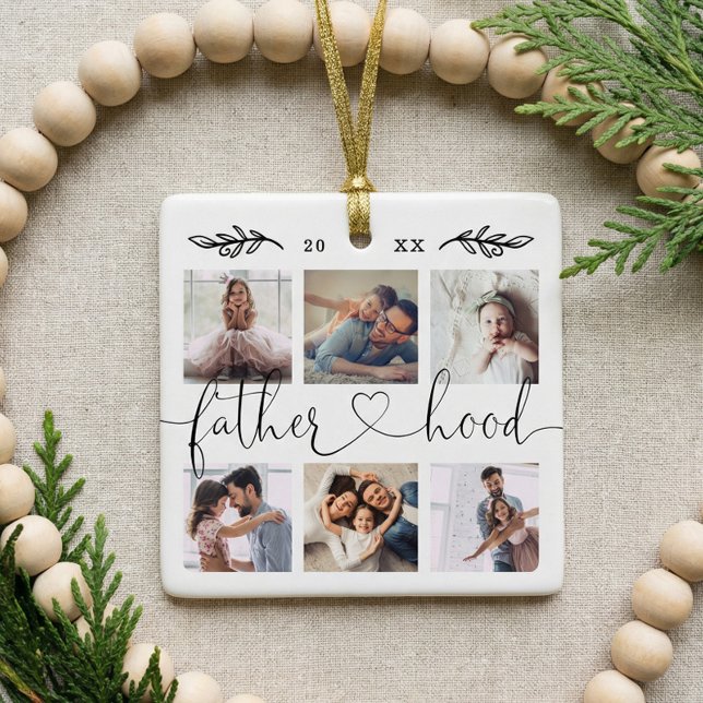Kameratollage der Vaterschaft Keramikornament (Personalized Photo Collage Fatherhood Keepsake Ceramic Ornament)