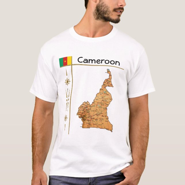 Kamerun Karte + Flagge + T - Shirt (Vorderseite)
