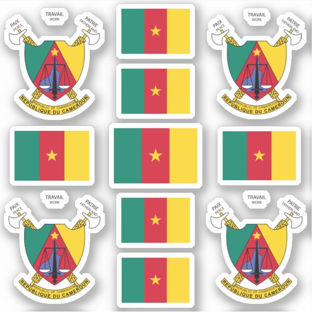 Kamerun - Staatssymbole/Wappen und Flagge Aufkleber (Vorderseite)