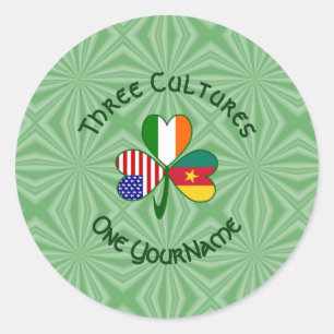 Kamerunisch Irisch Amerikanisch Flaggen Shamrock P Runder Aufkleber