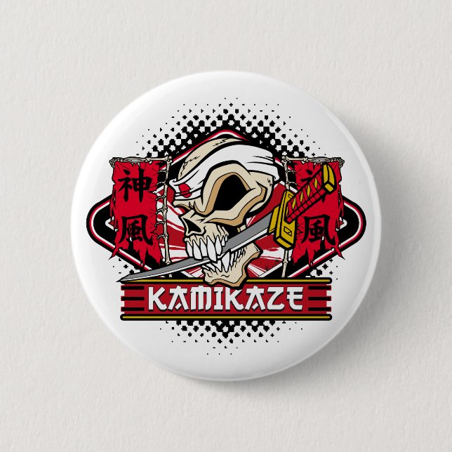 Kamikaze Schädel mit japanischem Schwert Button (Vorderseite)