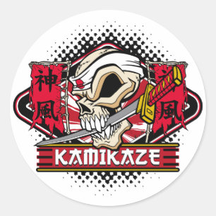 Kamikaze-Schädel mit japanischer Klinge Runder Aufkleber
