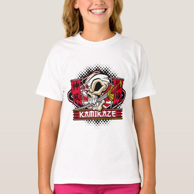 Kamikaze-Schädel mit japanischer Klinge T-Shirt (Vorderseite)