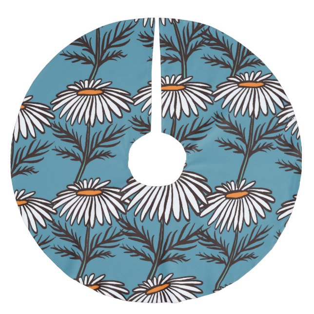 Kamille, blaues Vintages Cartoon Muster. Polyester Weihnachtsbaumdecke (Vorderseite)