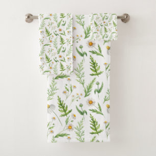 Kamille Blume Botanisches rustikales Muster Badhandtuch Set