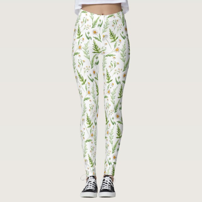 Kamille Blume Botanisches rustikales Muster Leggings (Vorderseite)