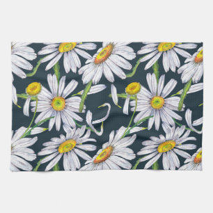 Kamille Blume: Dunkelblaue Wasserfarbe. Geschirrtuch