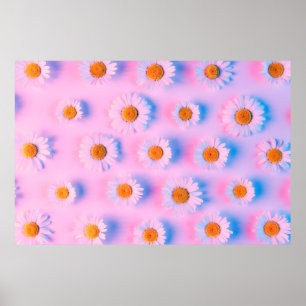 Kamille Blume mit mehrfarbigem Neonlicht Poster