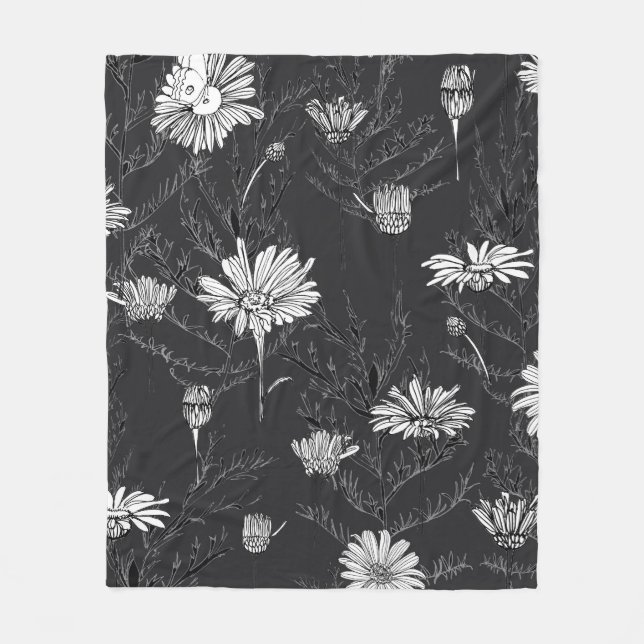 Kamille und Schmetterling-Blume, Knospen und Blätt Fleecedecke (Vorderseite)