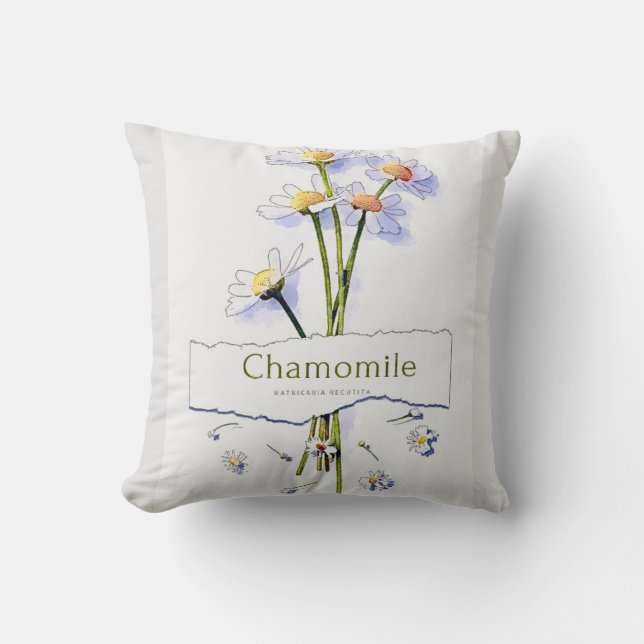 Kamille Vintage Aquarellmalerei Kissen (Vorderseite)