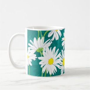Kamillen Türkis: Blumige nahtlose Illustration. Kaffeetasse