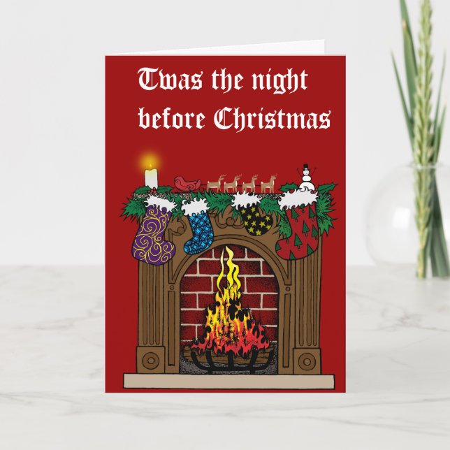 Kamin auf Weihnachtsabend Feiertagskarte (Vorderseite)