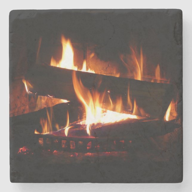 Kamin-Warme-Winterszene-Fotografie Steinuntersetzer (Vorderseite)