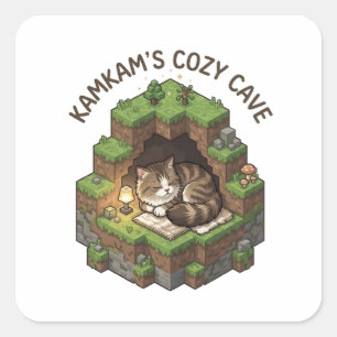 KAMKAMs gemütliche Höhle Schlaf-Voxel-Katzenkunst Quadratischer Aufkleber