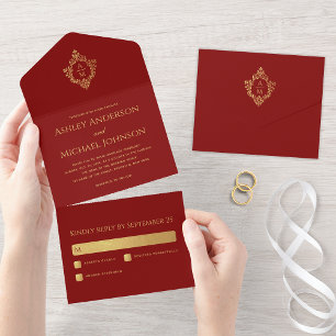 Kamm Burgund Falsches Gold Elegantes Hochzeitsmono All In One Einladung