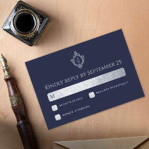 Kamm-Hochzeitsmonogramm in Navyblau mit falscher S RSVP Karte