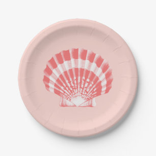 Kamm-Muschel-Muschel - korallenrotes rosa und Wei Pappteller