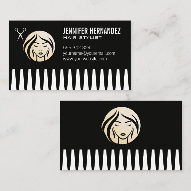 Kamm | Salon Scissors Frauenlogo Visitenkarte (Vorne/Hinten)