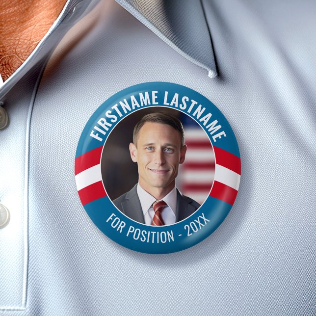 Kampagnen-Foto mit geschwungener Schrift - Rot-Wei Button (Custom Campaign Button - Great Personalized Rally button for Your Next Election)